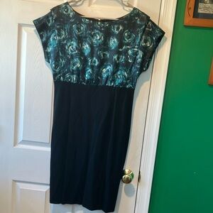 Ann Taylor peacock color dress silk and knit fancy size 8